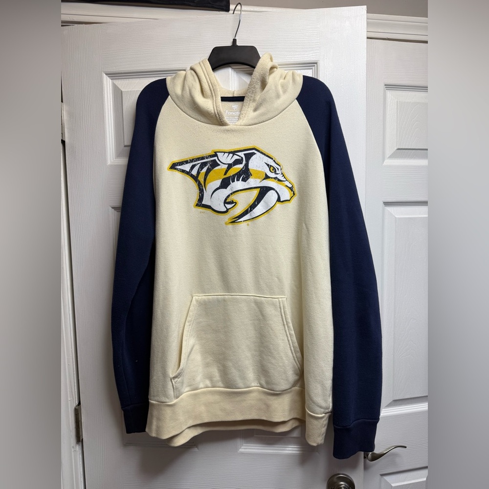 Navy and Cream Hoodie Nashville Predators Fanatics Branded hoodie.